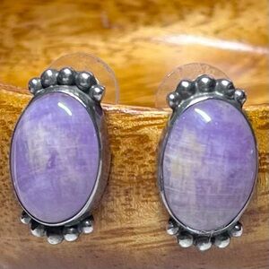 L GANADA Navajo Sterling Silver Amethyst Pierced Earrings Signed Native American
